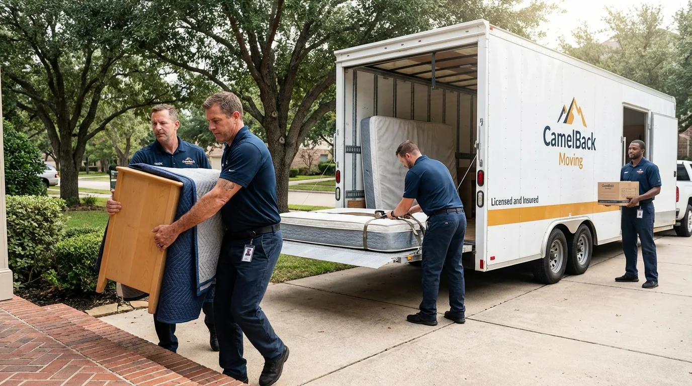 Crew loading residential truck for cross-state move from Shingle Springs, CA