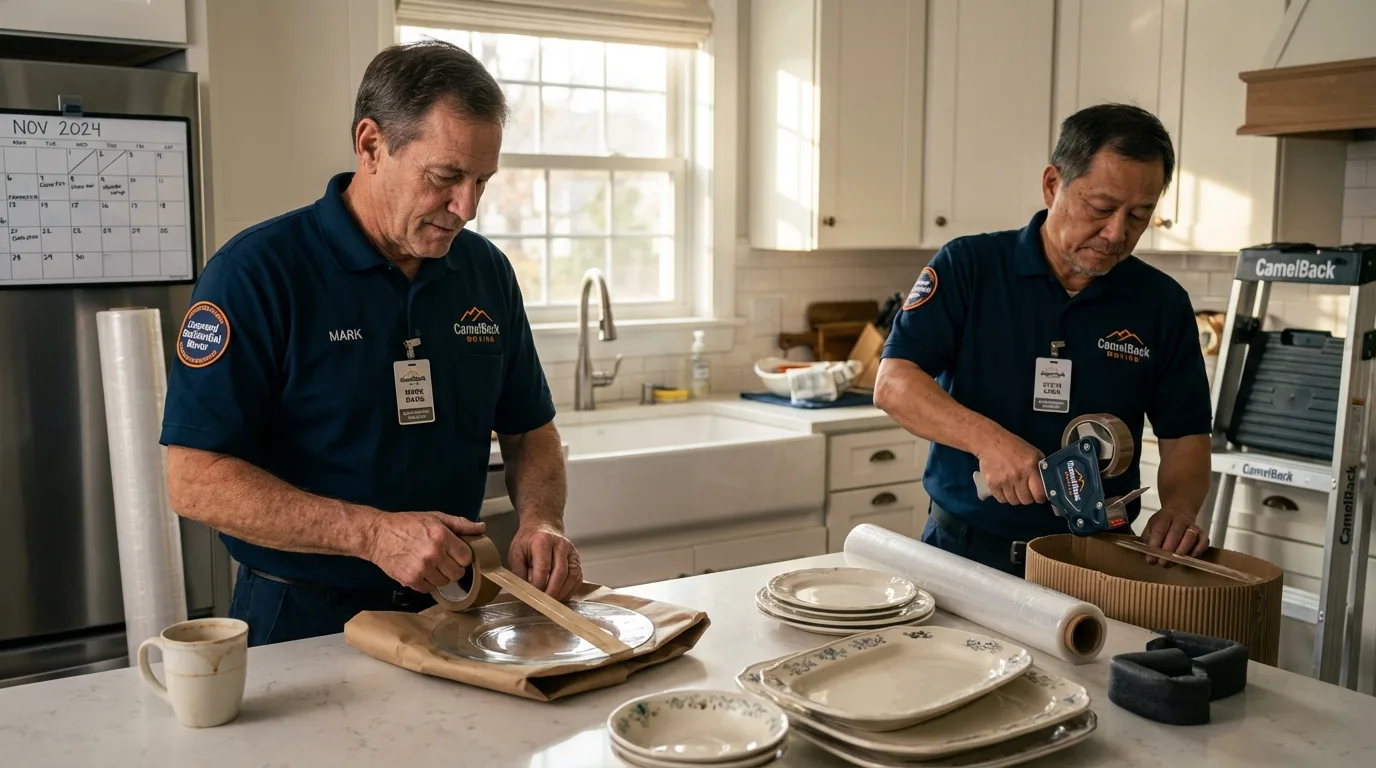 Professional crew packing kitchen dishware in Shingle Springs, CA